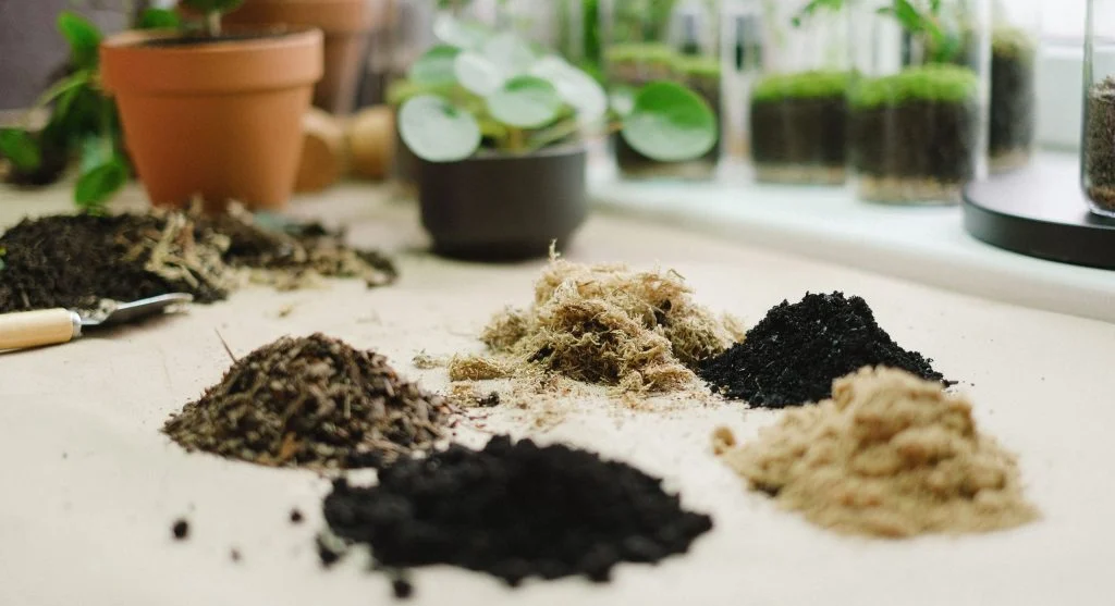 Perlite mixed into potting soil showing white particles creating visible air spaces